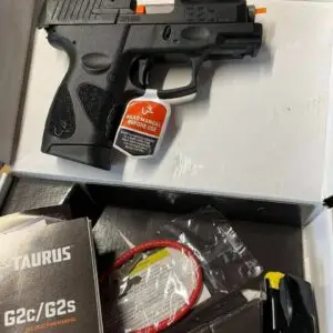 Taurus G2C 9mm Pistol The Taurus G2C is a compact, striker-fired semi-automatic pistol designed for reliability, everyday carry, and range use. Chambered in 9mm, it offers a lightweight polymer frame, ergonomic grip, and a proven design suitable for both new and experienced shooters. Features Caliber: 9mm Luger Action: Semi-automatic, striker-fired Compact polymer frame Textured ergonomic grip Fixed front and rear sights Accessory rail for compatible lights or lasers Manual safety Lightweight and easy to handle